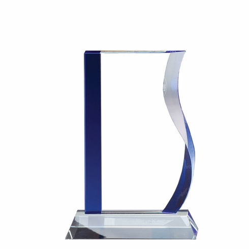 7-1/2 INCH WAVE GLASS AWARD WITH BLUE EDGES