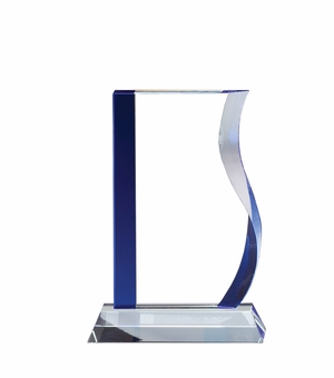 7-1/2 INCH WAVE GLASS AWARD WITH BLUE EDGES