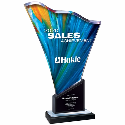 7-1/2" x 12" ARTISTIC WAVE CUT WITH REFLECTIVE MIRROR BOTTOM ON BLACK MARBLE BASE