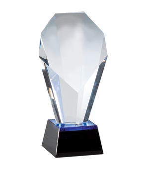 7-1/2 x 3 OPTICAL CRYSTAL SLANTED TOWER AWARD ON BLACK BASE