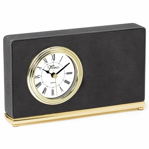7-1/2 x 4-1/2 INCH BLACK LEATHERETTE QUARTZ MOVEMENT DESK CLOCK