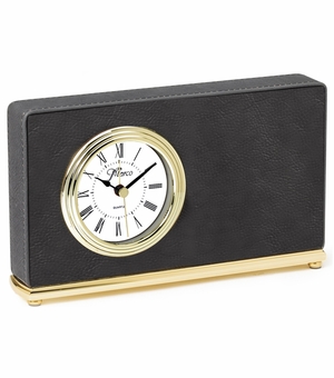 7-1/2 x 4-1/2 INCH BLACK LEATHERETTE QUARTZ MOVEMENT DESK CLOCK