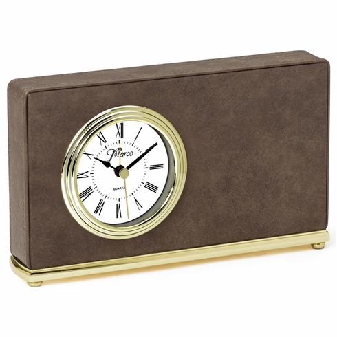 7-1/2 x 4-1/2 INCH BROWN LEATHERETTE QUARTZ MOVEMENT DESK CLOCK