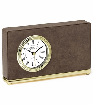 7-1/2 x 4-1/2 INCH BROWN LEATHERETTE QUARTZ MOVEMENT DESK CLOCK