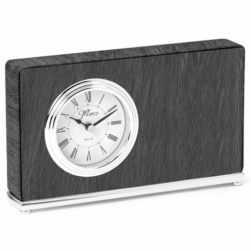 7-1/2 x 4-1/2 INCH GREY LEATHERETTE QUARTZ MOVEMENT DESK CLOCK