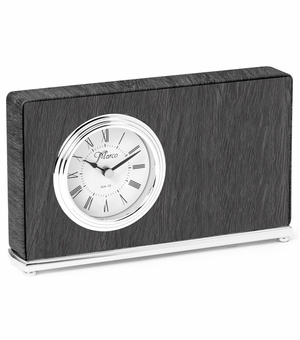 7-1/2 x 4-1/2 INCH GREY LEATHERETTE QUARTZ MOVEMENT DESK CLOCK