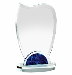 7-1/2 x 4-1/2 INCH OPTICAL CRYSTAL WAVE AWARD WITH BLUE MARBLEIZED BASE