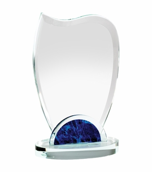 7-1/2 x 4-1/2 INCH OPTICAL CRYSTAL WAVE AWARD WITH BLUE MARBLEIZED BASE