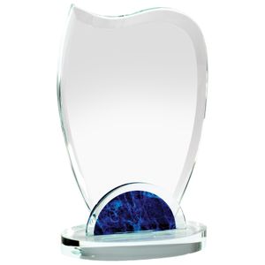 7-1/2 x 4-1/2 INCH OPTICAL CRYSTAL WAVE AWARD WITH BLUE MARBLEIZED BASE