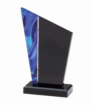 7-1/2 x 4-1/4 INCH ACRYLIC DECO PEAK AWARD WITH BLUE SWIRL REFLECTIVE BASE