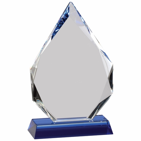 7-1/2 x 4-3/4 ARROWHEAD OPTICAL CRYSTAL AWARD ON BLUE CRYSTAL BASE