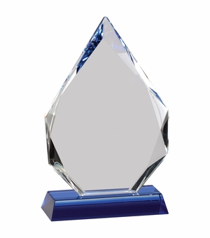 7-1/2 x 4-3/4 ARROWHEAD OPTICAL CRYSTAL AWARD ON BLUE CRYSTAL BASE