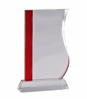 7-1/2 X 4-3/4 INCH RED OPTICAL CRYSTAL WAVE AWARD