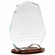 7-1/2 x 5-1/2 INCH OPTICAL CRYSTAL ARROW HEAD AWARD WITH BEVELED EDGES ON WOOD GRAIN BASE