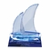 7-1/2 X 5-3/4 INCH BLUE OPTICAL SAILBOAT CRYSTAL SHAPE WITH BLUE TRIM