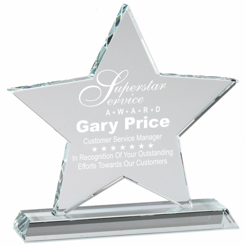 7-1/2 x 7 INCH OPTICAL CRYSTAL 5 POINTED STAR ON CRYSTAL BASE