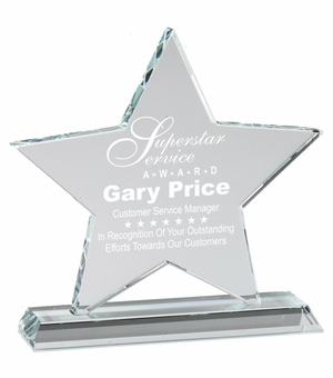 7-1/2 x 7 INCH OPTICAL CRYSTAL 5 POINTED STAR ON CRYSTAL BASE