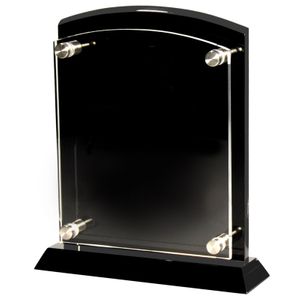 7-1/2 x 8-1/2 IN BLACK PIANO FINISH PLAQUE STAND WITH RAISED ACRYLIC PLATE