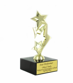 7-1/4" DIE CAST METAL TRIPLE SHOOTING STAR TROPHY POLISHED GOLD
