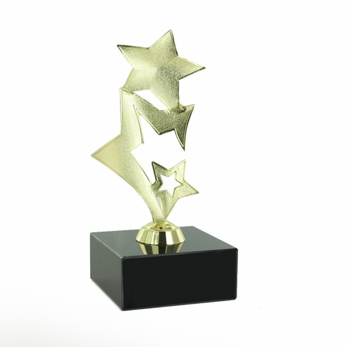 7-1/4" DIE CAST METAL TRIPLE SHOOTING STAR TROPHY POLISHED GOLD