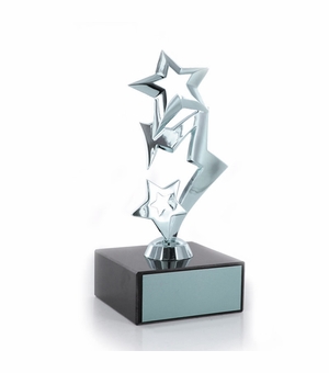 7-1/4" DIE CAST METAL TRIPLE SHOOTING STAR TROPHY POLISHED SILVER