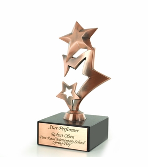 7-1/4" DIE CAST METAL TRIPLE SHOOTING STAR TROPHY POLISHED SILVER