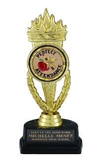 7-1/4 INCH BLACK AND GOLD TROPHY, TORCH TAKES INSERT