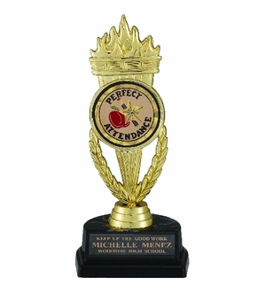 7-1/4 INCH BLACK AND GOLD TROPHY, TORCH TAKES INSERT