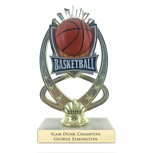 7-1/4 INCH FULL COLOR MODELED BASKETBALL TROPHY ON MARBLE BASE