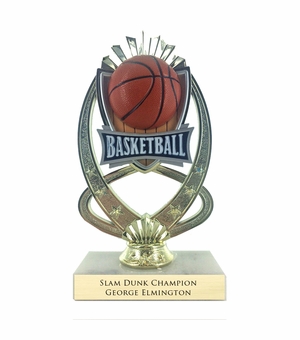7-1/4 INCH FULL COLOR MODELED BASKETBALL TROPHY ON MARBLE BASE