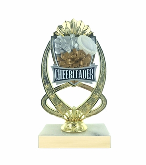 7-1/4 INCH FULL COLOR MODELED CHEERLEADING TROPHY ON MARBLE BASE