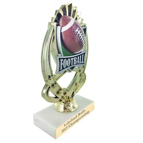 7-1/4 INCH FULL COLOR MODELED FOOTBALL TROPHY ON MARBLE BASE