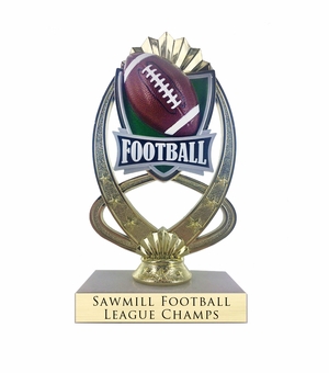 7-1/4 INCH FULL COLOR MODELED FOOTBALL TROPHY ON MARBLE BASE