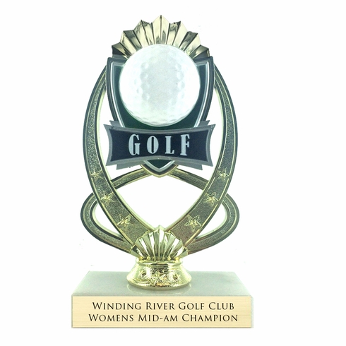 7-1/4 INCH FULL COLOR MODELED GOLF TROPHY ON MARBLE BASE