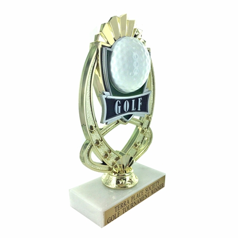 7-1/4 INCH FULL COLOR MODELED GOLF TROPHY ON MARBLE BASE
