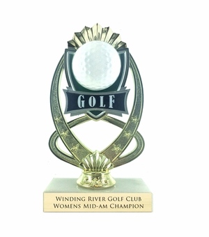7-1/4 INCH FULL COLOR MODELED GOLF TROPHY ON MARBLE BASE
