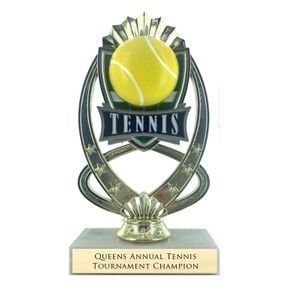 7-1/4 INCH FULL COLOR MODELED TENNIS TROPHY ON MARBLE BASE