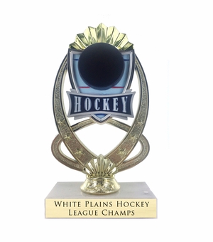 7-1/4 INCH FULL COLOR MODELED HOCKEY TROPHY ON MARBLE BASE