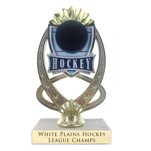 7-1/4 INCH FULL COLOR MODELED HOCKEY TROPHY ON MARBLE BASE