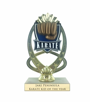 7-1/4 INCH FULL COLOR MODELED KARATE TROPHY ON MARBLE BASE