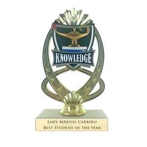 7-1/4 INCH FULL COLOR MODELED LAMP OF LEARNING TROPHY ON MARBLE BASE
