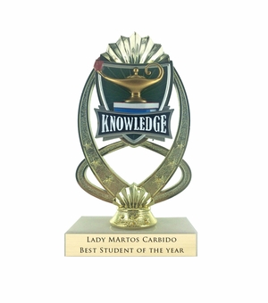 7-1/4 INCH FULL COLOR MODELED LAMP OF LEARNING TROPHY ON MARBLE BASE