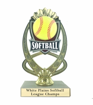 7-1/4 INCH FULL COLOR MODELED SOFTBALL TROPHY ON MARBLE BASE