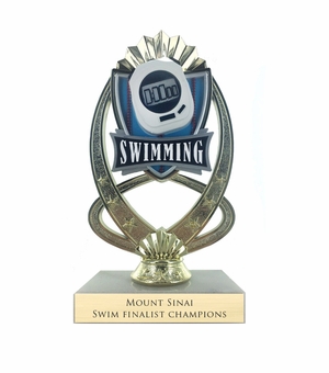 7-1/4 INCH FULL COLOR MODELED SWIMMING TROPHY ON MARBLE BASE