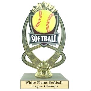 7-1/4 INCH FULL COLOR MODELED SOFTBALL TROPHY ON MARBLE BASE
