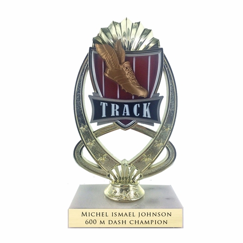 7-1/4 INCH FULL COLOR MODELED TRACK TROPHY ON MARBLE BASE