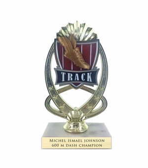 7-1/4 INCH FULL COLOR MODELED TRACK TROPHY ON MARBLE BASE