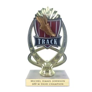 7-1/4 INCH FULL COLOR MODELED TRACK TROPHY ON MARBLE BASE