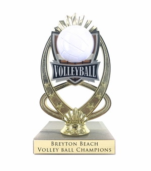 7-1/4 INCH FULL COLOR MODELED VOLLEYBALL TROPHY ON MARBLE BASE