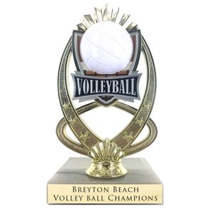 7-1/4 INCH FULL COLOR MODELED VOLLEYBALL TROPHY ON MARBLE BASE